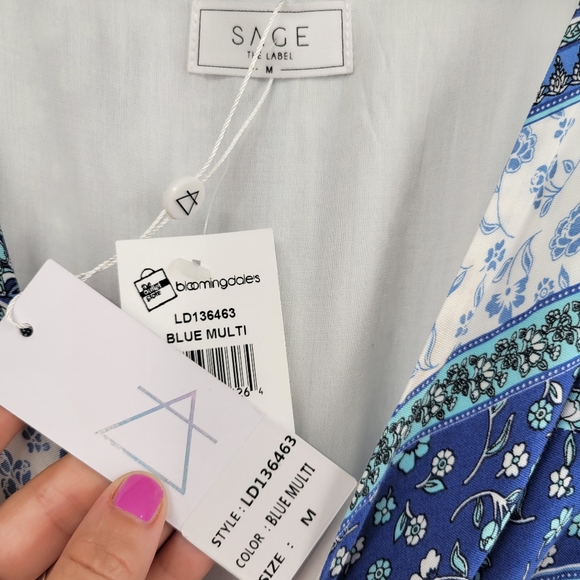 SAGE THE LABEL Yemya Floral Cutout Twist Front Midi Dress Blue - Picture 15 of 16